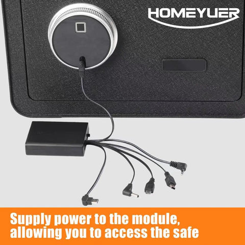 External Power Supply Box With Six DC Jacks And On Off Switch For LED Lighting Toys Safe Boxes Electronic Cabinets Locks And More 6V Output Battery Backup Workhorse, black plastic
