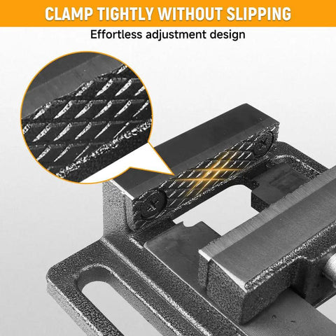 Heavy Duty Drill Press Vise For Bench Table Clamp, 3 Inch Jaw, 3.2 Inch Opening, 3.1 Inch Jaw Width, All American Tough As Nails Precision Grip For Drill Press Tables, Ideal For DIY Projects And Precise Drilling, close-up jaw grip