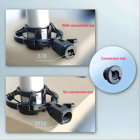 Universal Microphone Shock Mount For 42-46mm Mics, Pro Anti-Vibration Studio Mount With 3/8 Inch Or M16 Thread conversion nut detail