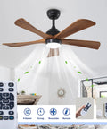 Geelife 42" 5PCS Solid Wood Blades Ceiling Fan with Lights Remote Control, matte black finish, solid wood blades, modern design.