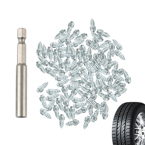 Kickass Heavy Duty Tire Spikes For Truck Tires Tungsten Steel Screw In Anti Ice Studs Providing Legit Winter Traction On Cold Slippery Roads Today with a hex tool beside them.