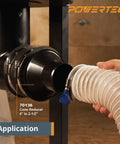 Four To Two And A Half Inch Hose Reducer With Two And A Half Inch Dust Control Flex Cuff And Adjustable Key Hose Clamps shown in use