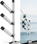 Heavy-Duty Triple Rod Tree For Boats, 3 Aluminum Rod Holders With 360 Degree Swivel And 180 Degree Tilt, Gunnel Track Mount Trolling Rack - Fits Kayaks, Fishing Boats, And Small Vessels. Aluminum triple rod holder on boat track mount