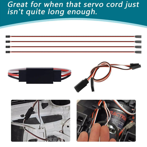 20 Piece 3 Pin Servo Extension Cable Kit With Five Lengths From 4.88 To 20.67 Inches Female To Male RC Servo Wires in use