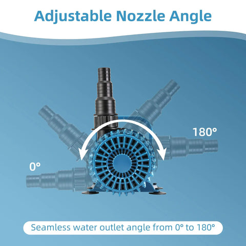 Adjustable nozzle angle showing 180° on Workhorse High Flow Pond Pump 1600 GPH With 14 Ft Lift, 100W Submersible Water Pump