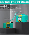 Side view of two 9 Gallon Portable Eye Wash Station OSHA Approved Wall Mounted Emergency Eye Wash With Dual Spray ANSI Certified First Aid Eye Wash Unit Delivers 15 Minute Flush Worksite Ready Heavy Duty Leak Resistant One Piece Blow Molded Design, highlighting medical grade upgrade.