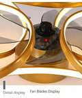 Slick Three Speed Ceiling Fan With Light Featuring Invisible Abs Blades Led Fandelier Semi Flush Mount Remote Control Flicker Free Lighting showing gold blades and housing.