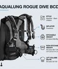 Rogue Dive BCD Gear Upgrade Lightweight Modular Back Inflation Buoyancy Compensator with ModLock Connectors in Black Gray Small