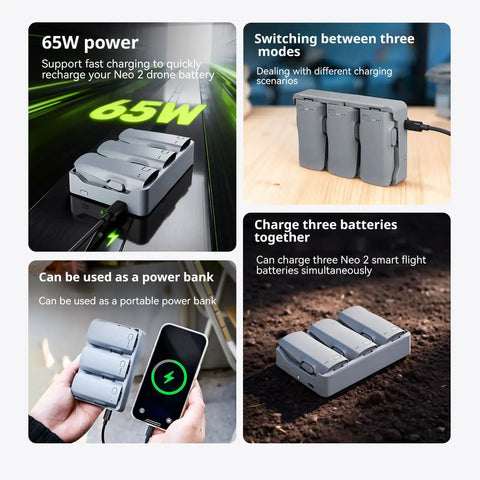 Drone Battery Charging Hub For Neo 2 Drone Batteries With Fast Charge Multi Battery Management Flight Ready Storage Portable Power Station For Quick Recharges And Smooth Deploys showing multiple charging modes and portable power bank feature.