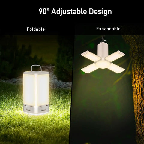 116 LED Rechargeable Camping Lantern With 360 Degree Bright Light for camping, showing foldable and expandable design.