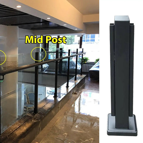 Sleek Matte Black Stainless Steel Glass Railing Post 59 Inch U Channel Balustrade Spigot displayed in interior setting.