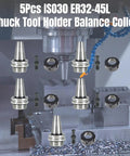 Five Piece ISO30 ER32 45L Balance Chuck Tool Holder Set For CNC Milling Lathe Engraving Machine Stainless Steel With Pull Stud G2.5