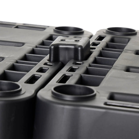 Go To Light Duty Storage Shelves With Ventilated 4 Shelf Rack For Home Garage Basement And Laundry Connects With Multiple Units For Expansive Organization Sturdy Black Shelving Unit For Flexible Storage, close-up of black plastic connectors