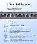 10 Port PoE Switch With 8 PoE Plus Ports Up To 60W Budget And 2 Gigabit Uplinks Unmanaged Plug And Play Metal Network Hub front view