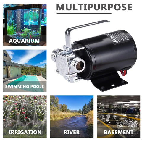 Portable 12V DC Water Transfer Pump With Suction Hose Kit, 330 GPH Low Suction, multipurpose for aquariums and pools