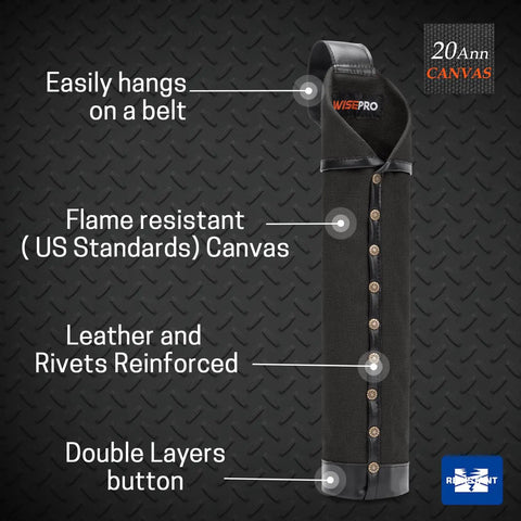Flame Resistant Welding Rod Bag And Leather Electrode Holder With Belt Loops And Rivets, built tough canvas pouch shown.