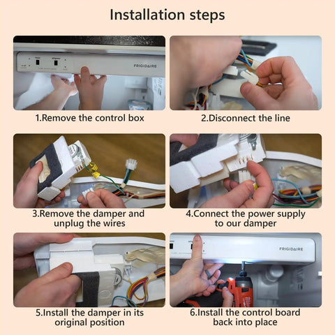 Installation steps for Upgraded Refrigerator Damper Assembly And Air Damper Control Replacement For White Models.