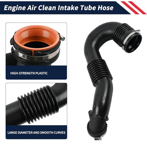 Quality Air Inlet Hose Assembly Replacement For Repair Shops DIY Car Owners Ribbed Curved Body Side Port Engine Bay Service Upgrades Easy Install Single Hose Package Built Tough Rock Solid Save Labor Fix It Yourself Today, black ABS plastic hose with clamps