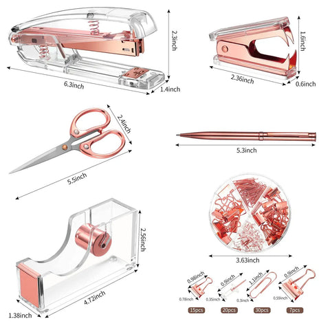 Rose Gold Dope All In One Desk Accessory Set For Your Home Office Featuring An Acrylic Stapler And Staples 1000 Pieces 26 By 6