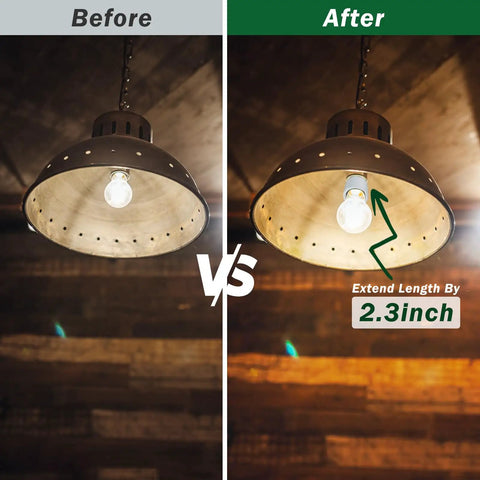 Before and after using Porcelain Mogul Socket Extender For E39 Base Lighting 10 Pack Extends Bulb Length Two Point Three Six Inches And Supports LED