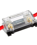 0, 2, 4 Gauge AWG Inline ANL Fuse Holder With 250 Amp Fuse For Automotive Use, transparent cover, installed view