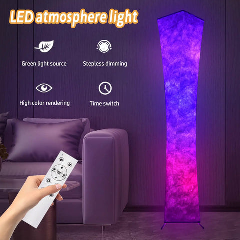 61 Inch RGB Floor Lamp With Remote Control Dimmable Color Changing Standing Light With Soft Fabric Shade in living room