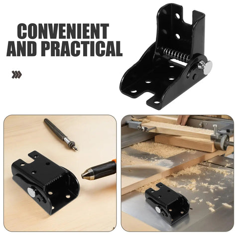 Black folding hinges for furniture 90 degree self locking heavy duty brackets on table and woodworking station