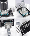 KY-040 360 Degree Rotary Encoder Module With Knob Cap Pack Of Four For Arduino showing front and back, 5V, 20 pulses per revolution