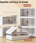 Slick Collapsible Storage Bins With Lids 5 Pack Plastic Boxes displayed in expanded and folded states for home organization.