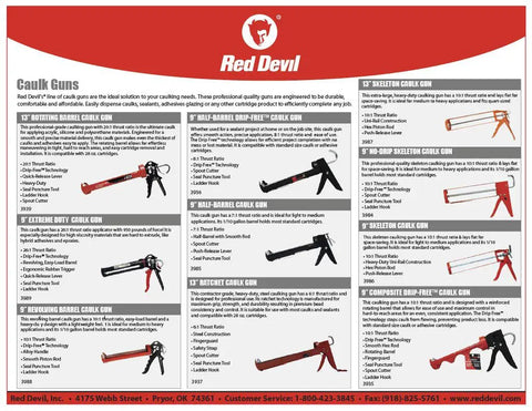 Image showing caulk gun models including Extreme Duty 9 Inch Caulk Gun Workhorse With 26 To 1 Thrust Ratio And 950 Lb Force.