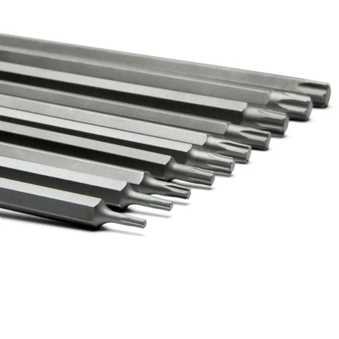 10 Pc Long Torx Bit Socket Set for 1/4 and 3/8 Inch Drives, S2 Steel Bits with Heat Treated Socket Base in a row