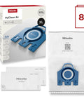AirClean 3D Efficiency Dust Bags Type GN XL Value Pack Includes 8 Dust Bags And 4 Filters For Vacuum Cleaners With Auto Closure And High Capacity Plus Go To Convenience For Easy Low Power Cleaning, shown with packaging and dust bags.