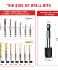 15 Piece Stripped Screw Extractor Set With Left Hand Drill Bits HSS Steel No Sweat Easy Out Kit sizes and extension holder