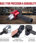 Huge Deal Cordless Drill Rivet Nut Tool Adapter Kit With Quick Change Nutsert Set For Metalworking And Automotive DIY Projects That Make Heavy Jobs Super Easy, red steel mandrel and hex shank