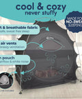 Portable Blackout Tent For Pack And Play Sleep Pod with six air vents and fan pouch for ventilation and airflow.
