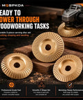 Beefy Tungsten Carbide Wood Carving Discs Set For 4 Inch And 4.5 Inch Grinders With Flat Beveled And Curved Surfaces Display
