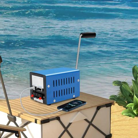 Portable Hand Crank Generator For Emergencies, 20W Manual Power Source With Multi Voltage Output And Ergonomic Handle by the beach