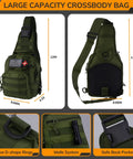All In One 250 In 1 Survival Kit With First Aid And Trauma Gear, tactical tools, green Molle crossbody bag, front and side view