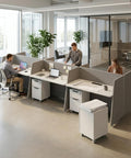 Slick Modular Office Cubicle Workstation For Teams Featuring Instant Plug And Play Power Hub Soft Privacy Panels And Locking Rolling Carts For A Top Notch Workspace Vibe - two workstations with laptops and privacy panels.
