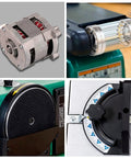 Close-up of motor and components of Shop Grade 550W Desktop Belt Sander Featuring Rock Solid Cast Iron Base.