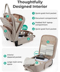 Brown underseat carry-on luggage with wheels showcasing internal compartments for organization, 16 inch, fits under airline seats.