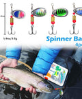 Person holding a fish with an All In One 71 Piece Fishing Lure Kit For Saltwater And Freshwater Bass Angling Includes Crankbaits Spinner Baits Frog Lure Soft Plastics Jigs Spoon Lures And More Ultimate Tackle Set For Pros And Beginners shown next to spinner baits and tackle box.