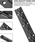Heavy Duty Piano Hinge Set 2 Pieces 8 Inch Black Stainless Steel 0.05 Inch Thick With 1.2 Inch Open Width Including Close-Ups