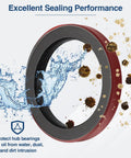 Water and debris splashing on 4 Pack Beefed Up Trailer Hub Unitized Oil Seals For Dexter 9K 10K GD Axles, highlighting sealing performance