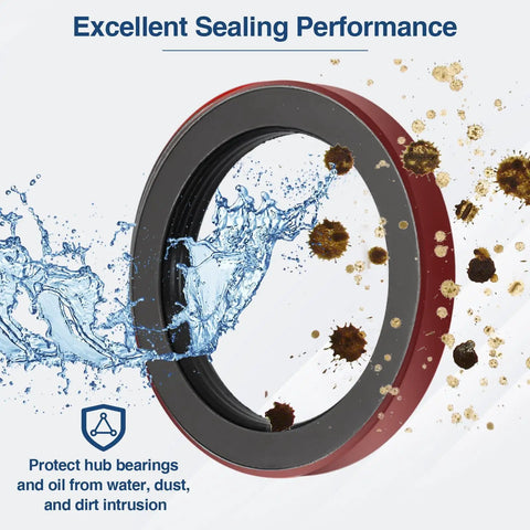 Water and debris splashing on 4 Pack Beefed Up Trailer Hub Unitized Oil Seals For Dexter 9K 10K GD Axles, highlighting sealing performance