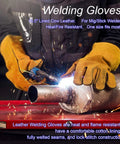 Welding Accessories Kit 6-Piece Including 10.5 Inch Chipping Hammer, showing 13.5 Inch Leather Welding Gloves used in welding process.
