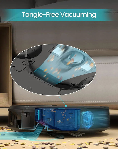 Compact Robotic Vacuum With Beast Mode Suction And Quiet Operation, 120 Minutes Run Time, shown navigating under a sofa