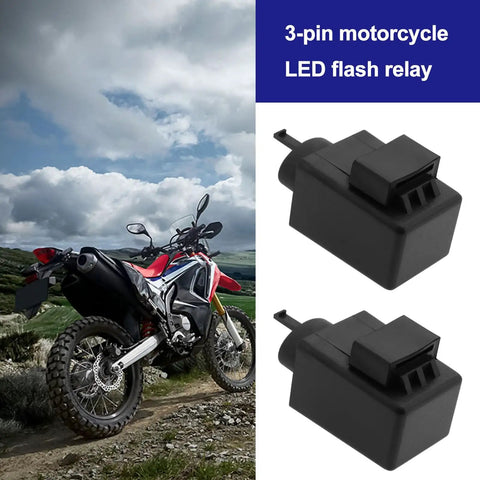 Honda 3 Pin LED Indicator Flasher Relay Two Pack, Fast Flash Fix For CRF300L And VTR1000F beside red motorcycle