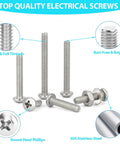 12 24 Phillips Pan Head Machine Screws Hex Nuts Flat Washers Assortment Kit 304 Stainless Steel showing deep threads and round head design.