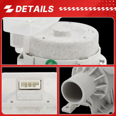 Washer Drain Pump Assembly Replacement For Front Load LG Models AHA75673404 AP6978814 PS12748410 Fits WT7800CV WT7100CW WT7060CW WT7300CV WT7800CW WT7900HBA WT7150CW WT7305CW WT7305CV WT7250CW WT7405CW white plastic drain pump with connector and outlet